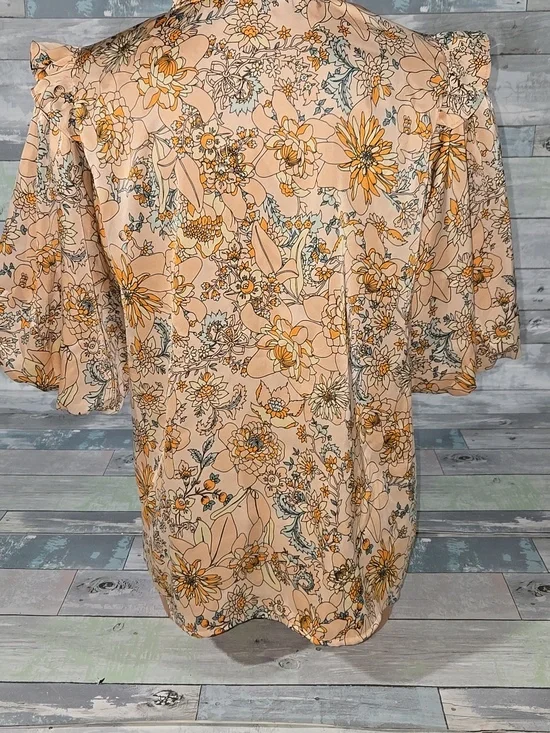 THML Peach Floral Ruffle-Neck Blouse/Shirt/Top Sz Medium - Picture 3 of 5
